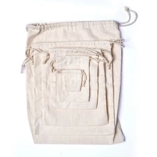 Reusable Cotton Canvas Double Drawstring Muslin produce Bags (Natural Color)
