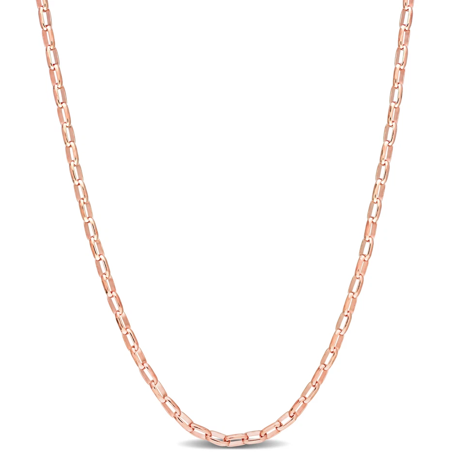 Collar de cadena Rolo rectangular de lujo de plata enchapada en rosa Amour de 2,1 mm - 20 pulgadas