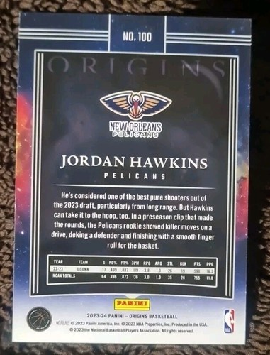 2023-24 NBA Origins - Jordan Hawkins - New Orleans Pelicans RC Rookie - Bild 2 von 2