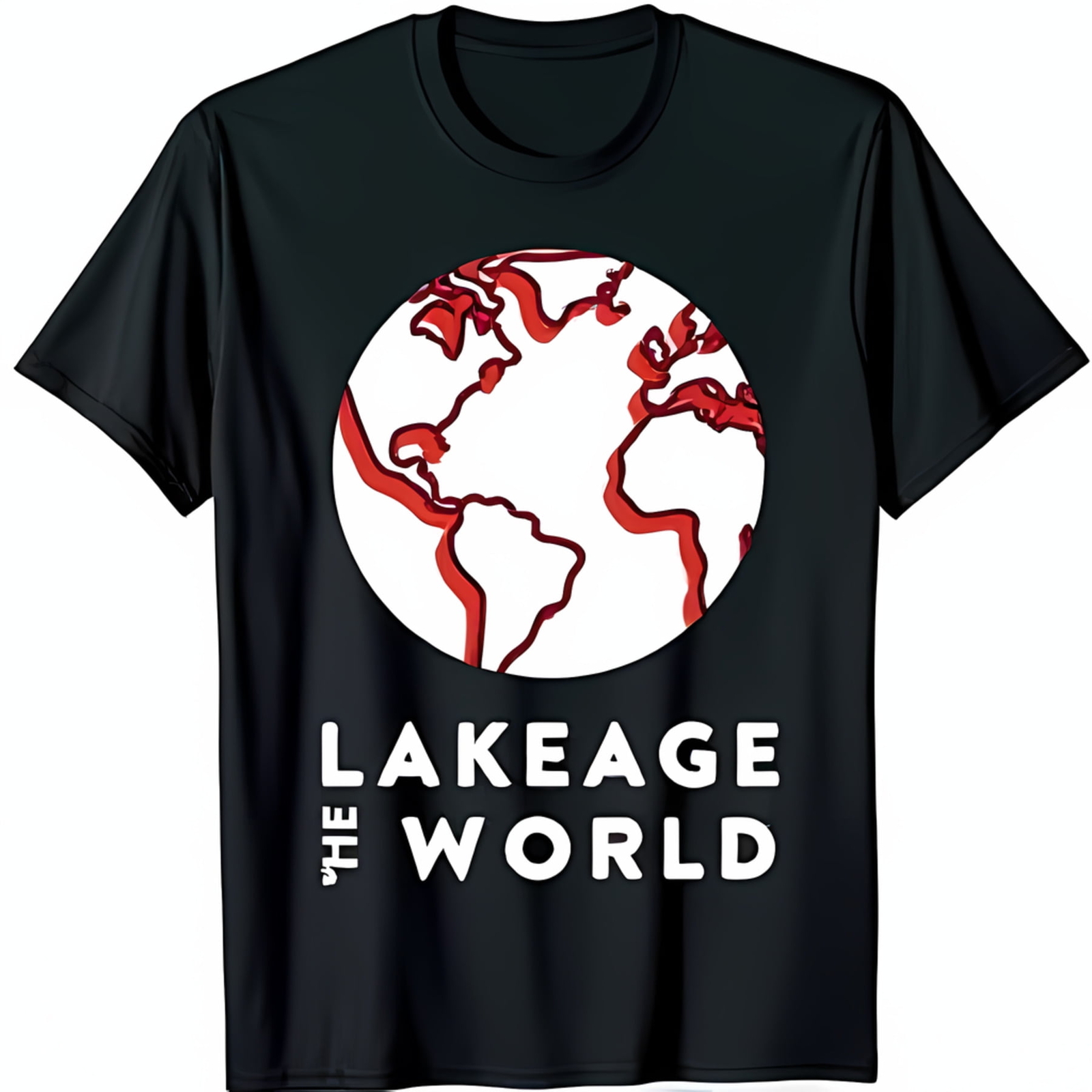 Black T-Shirt with Bold White Circle Graphic & Red Earth Outline LAKEAGE THE