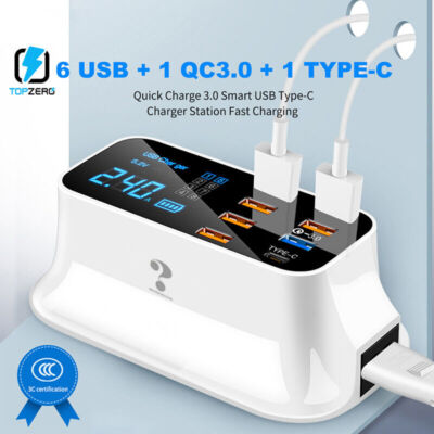 Multiple Port USB Charger HUB Station QC 3.0 8 Port Desktop LCD LED Display 40W
