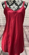Secret Treasures Women s Solid Red Satin Hemstitched Straps Bow Night Dress M