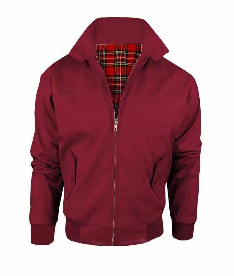 Men's Burgundy Harrington Jacket Zip Retro Bomber MOD 1970's Vintage