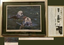Framed 1987 Signed & Numbered 144/1800 Terry Pyles "Sea Otters" Print W/COA