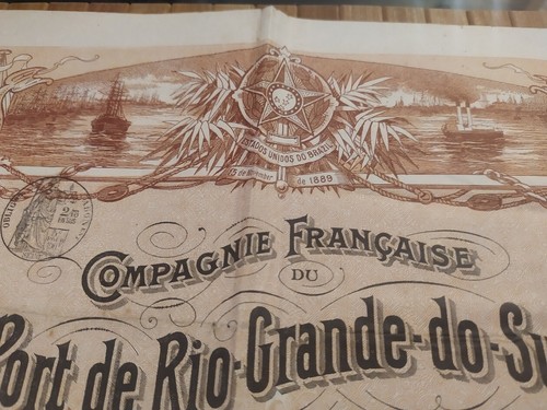 Brasilianischer 1908 Pariser Hafen Rio Grande Sul 500 Francs Coupons Anleihe Darlehen Verpflichtung - Bild 3 von 3