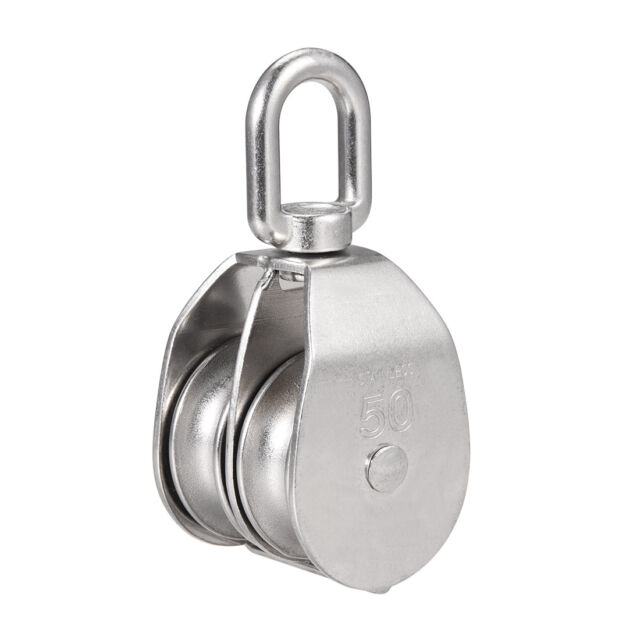sourcing map M50 Lifting Crane Swivel Hook Double Pulley Block Hanging Wire Towing Wheel