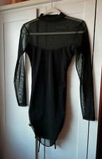 PLT black mesh high neck bodycon mini dress | size 6