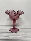 Fenton Art Glass Dusty Rose Raised Roses Comport 1988