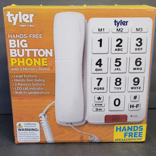 Tyler TBBP-3-WH Hands Free Big Button Corded Phone with Speakerphone White LED - Picture 1 of 7