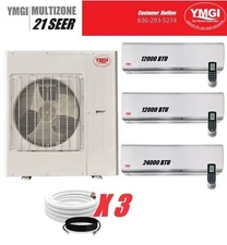 YMGI 48000 BTU 21 Seer 3 Zone Ultra Heat -22F Mini Split AC Heat Pump 220V