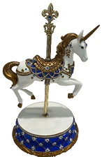 Sapphire Prancer Jeweled Unicorn Carousel Collection Sculpture N0. 1337A