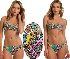 Trina Turk Madagascar Paisley Twist Bandeau Top  Bottom Swimsuit Bikini Set