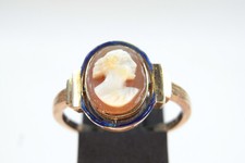 Antiker Gemmen Ring 585 RG antike Frauenansicht blaue Emaille Handarbeit 1900