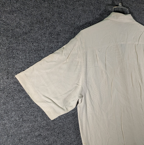Camisa Tommy Bahama Manga Corta Botón Para Hombre Mediana Crema 100% Seda Hawaiana - Imagen 8 de 17