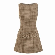 Cider BOAT NECK HOUNDSTOOTH BELTED MINI DRESS size XL CC4-20