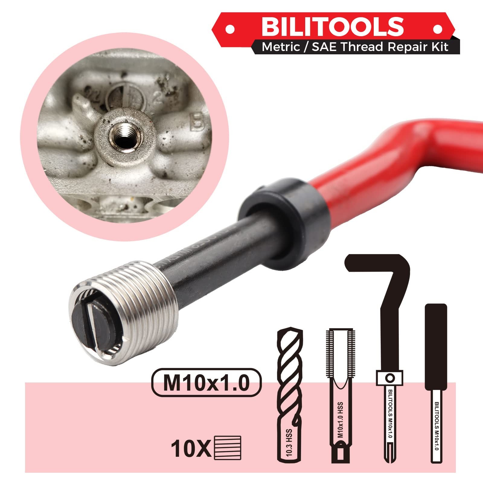 M10x1.0 Thread Repair Kit, HSS Drill Helicoil Repair Kit Metric