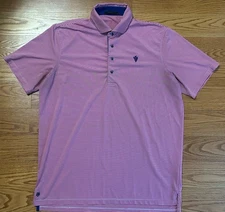Mens Greyson 4-Button Stretch Striped Golf Polo w/ Arrowhead Logo Magenta Large