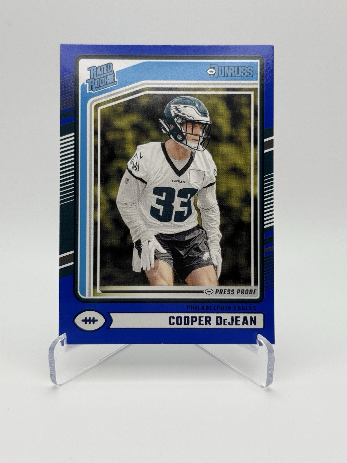 2024 Donruss Football Cooper DeJean Rated Rookie Press Proof Blue #305 RC Eagles