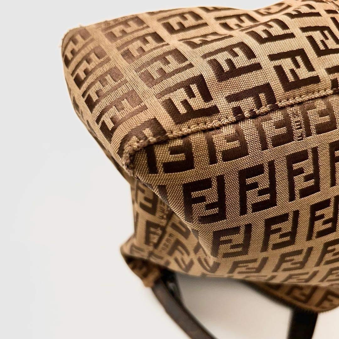 FENDI Zucchino Canvas One-Shoulder Bag Brown Authentic
