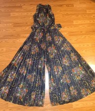 Vintage 60s 70s Halter Jumpsuit Palazzo Pants Jacket Black Pleated Disco Party