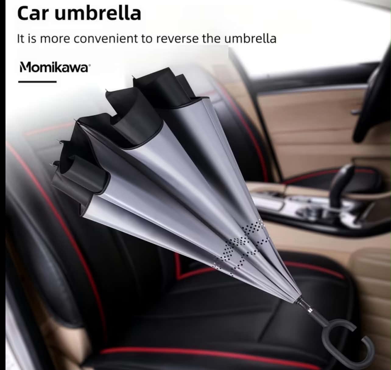 Large Inverted Reverse Umbrella with C-Shaped Handle, Windproof Double Layer Ups image 2