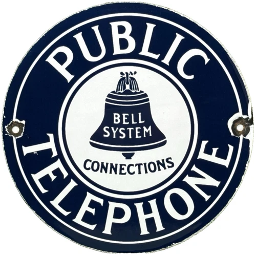 VINTAGE BELL SYSTEM PUBLIC PAYPH0NE PORCELAIN SIGN GAS STATION OIL TELEPHONE ATT