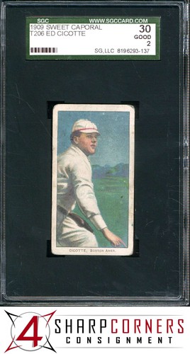 1909 T206 SWEET CAPORAL ED CICOTTE SGC 2 GOOD 30