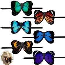 6 Pcs Colorful Hair Barrettes with Butterfly Faux Leather Clips, Wood Stick, for