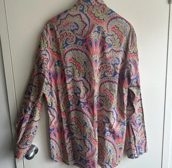 Ralph Lauren Purple Label Blue and Red Paisley Casual Shirt US 17 - Image 4 of 4