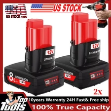 2X 12V For Milwaukee For M12 8000mAh Battery lithium Cordless w/LED 48-11-2420