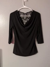Creative Design Works Black 3/4 Sleeve Blouse Size S