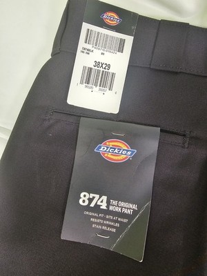 NWT Mens Dickies 38x29 Original Fit 874 Black Work Pants Wrinkle Stain Resistant