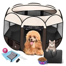 Dog Playpen Pet Playpen for Indoor Cats Enclosed, Portable Dog Cage 36" Brown