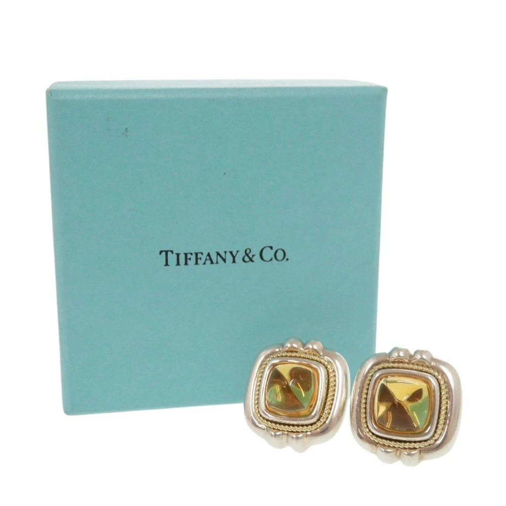 Tiffany & Co. Vintage Square Silber925 18K Gelbgold 750YG Citrin Ohrringe