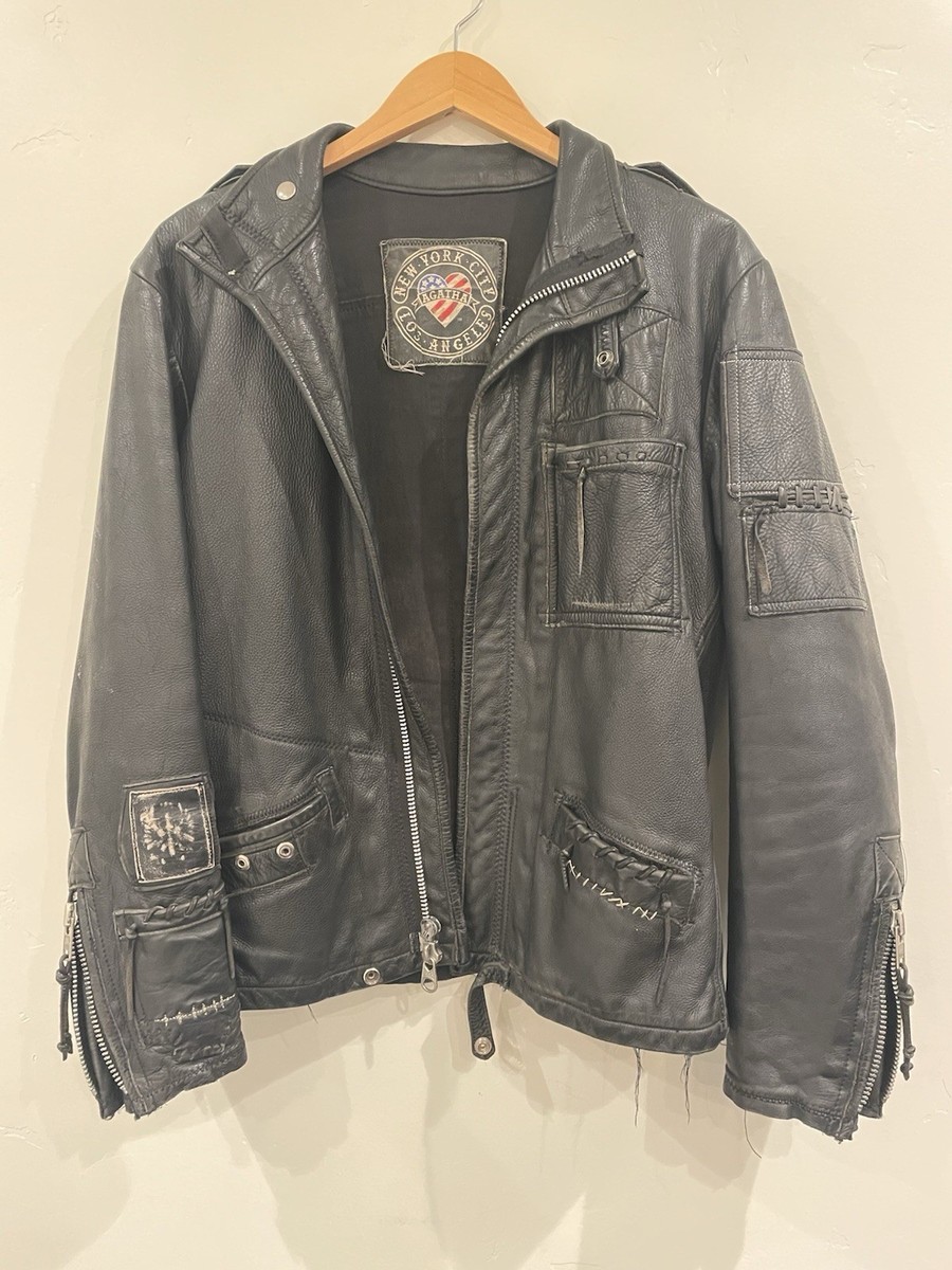 Agatha Blois Mens 1 of a Kind Handcrafted Black Leather Moto 