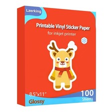 Lzerking Glossy Printable Vinyl Sticker Paper for Printer - 100 Sheets White