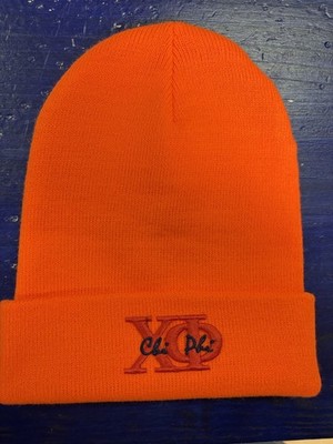 Chi Phi Safety Neon Orange  Embroidered Knit Beanie Cap Hat NOS, V2