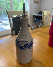 Salmon Falls Stoneware Vinegar Cruet Bottle w/ Pour Spout, Beige/Blue