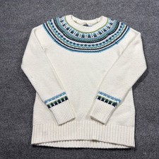 LOFT Sweater Womens M Fair Isle Crewneck Sweater Cream Blue Green Size Medium