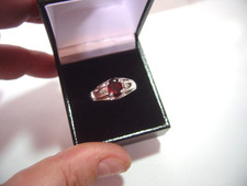 solid silver large chunky band ring-genuine superb large pyrope garnet size t1/2