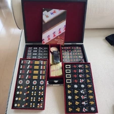 Mahjong set black tiles rule oud case