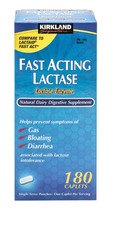 Kirkland Lactase Enzyme Fast Acting 180 Caplets Dairy Support