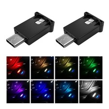 2PCS USB-C LED Car Ambient Lights, 8-Color RGB Night Lamp with Adjustable Bright