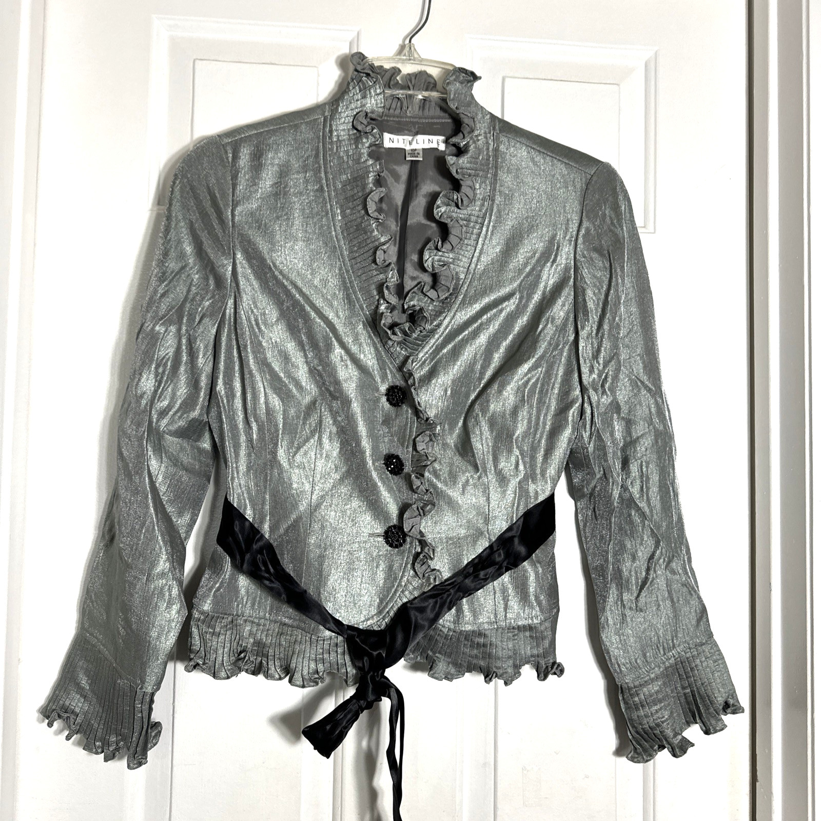 Niteline Belted Silver Shimmer Jacket Rhinestone … - image 2