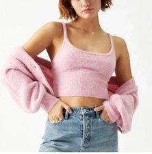 NWT 2 Piece Kendall And Kylie Fuzzy Balloon Sleeve Cardigan And Cami Top XS, S