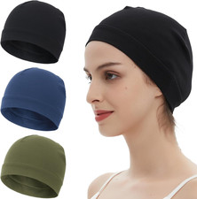 3 Pieces 100 Cotton Skull Caps Beanie for Men Women Lightweigt Night Cap Sleep