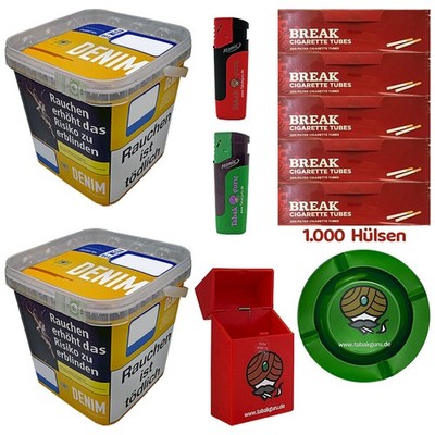 Denim Volumentabak Mega Box 2x 210g, 1000 Break Hülsen, Metallascher +++