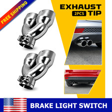 2x 2.5 Inlet Dual Exhaust Pipe Tip Tail Muffler Stainless Steel Silver 7 Out A