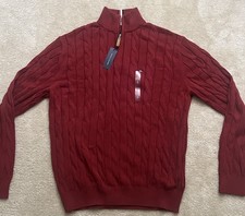 NWT Tommy Hilfiger 1/4 Zip Sweater Mens Red Cotton Long Sleeve Pullover