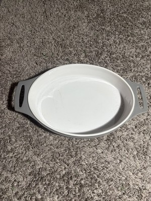 Calphalon Kitchen Essentials 2 Qt Oval Baking Dish Gray White Ceramic